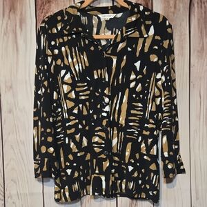 TravelSmith Black & Tan Patterned Blouse Womens Medium